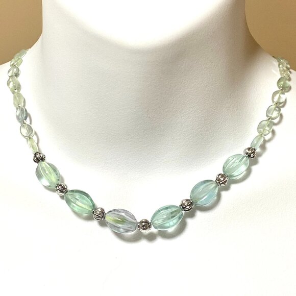 Genuine Teal Green Fluorite Beaded Necklace, Natural Gemstone Choker - Picture 1 of 13